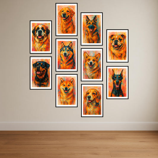 Premium Posters Combo Pack Showcasing Your Favorite Dog Breed in Elegant Style.