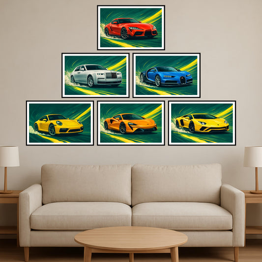 Premium Iconic Supercars Wall Art Combo Poster Set | Pack of 6