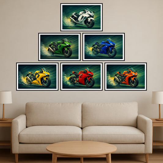 Premium Speedy Superbikes Combo Wall Art Poster Set | Pack of 6