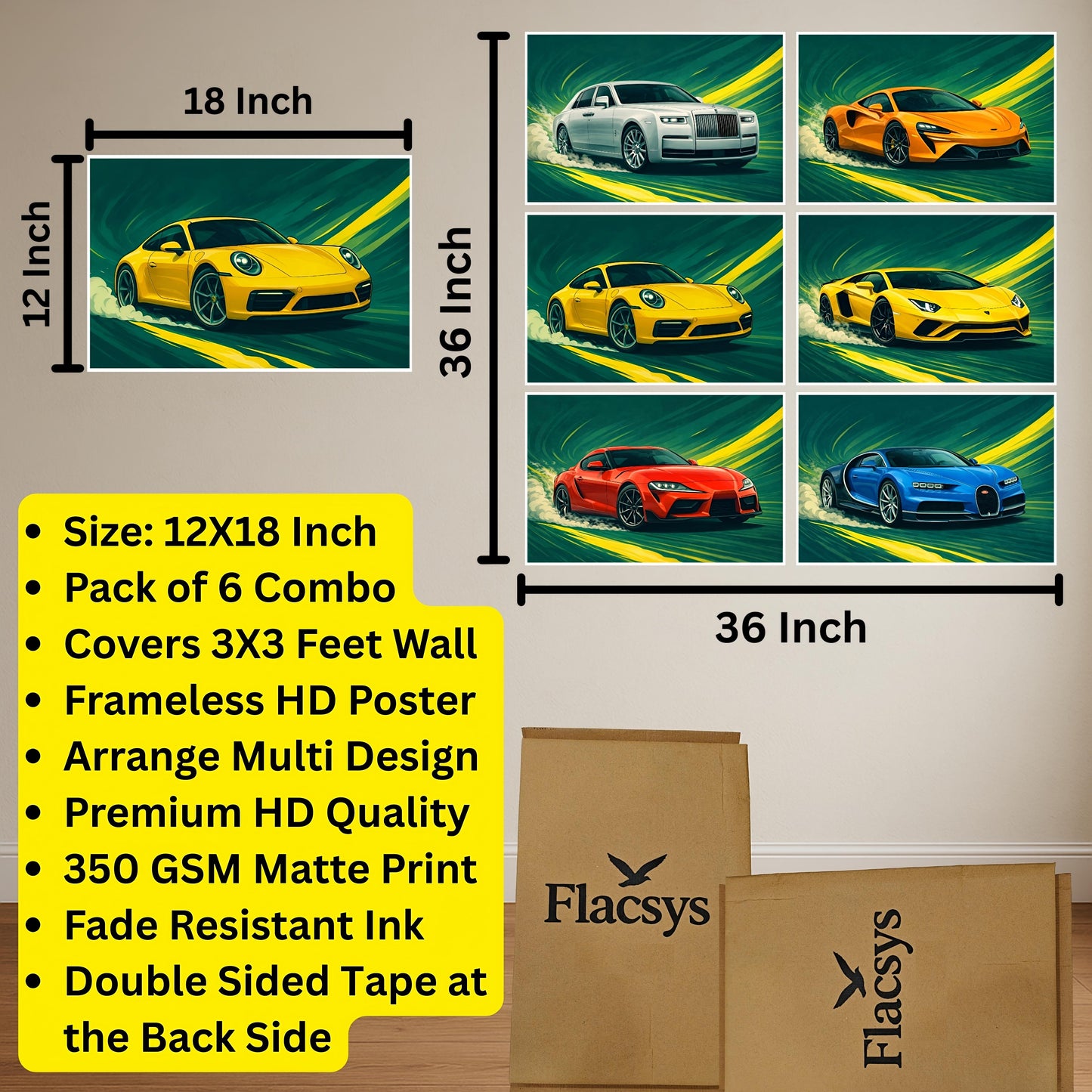 Premium Supercars Wall Art Combo Poster Set | Pack of 6