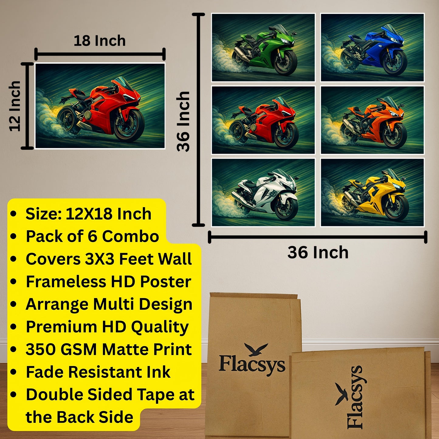 Premium Superbikes Wall Art Combo Poster Set | Pack of 6