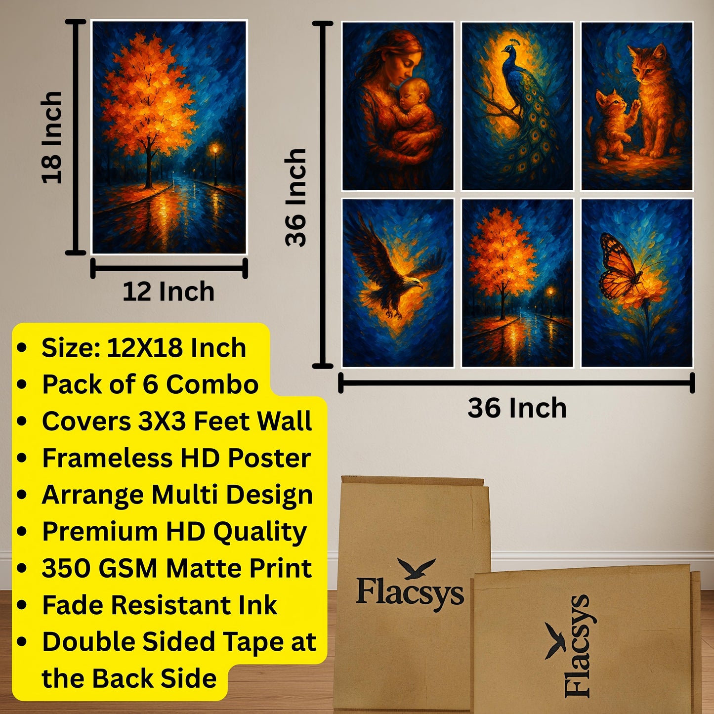 Premium Aesthetic Design Wall Art Combo Poster Set | Pack of 6