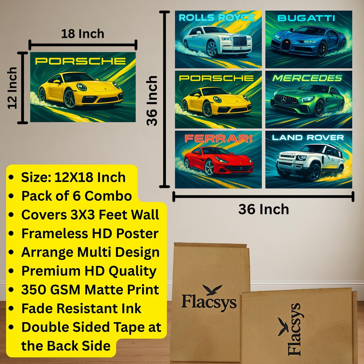 Premium Supercars Wall Art Combo Poster Set | Pack of 6