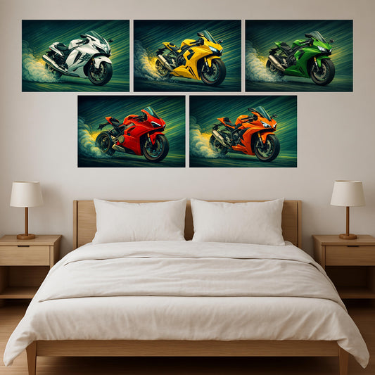 Premium Superbikes Wall Art Combo Poster Set | Pack of 5
