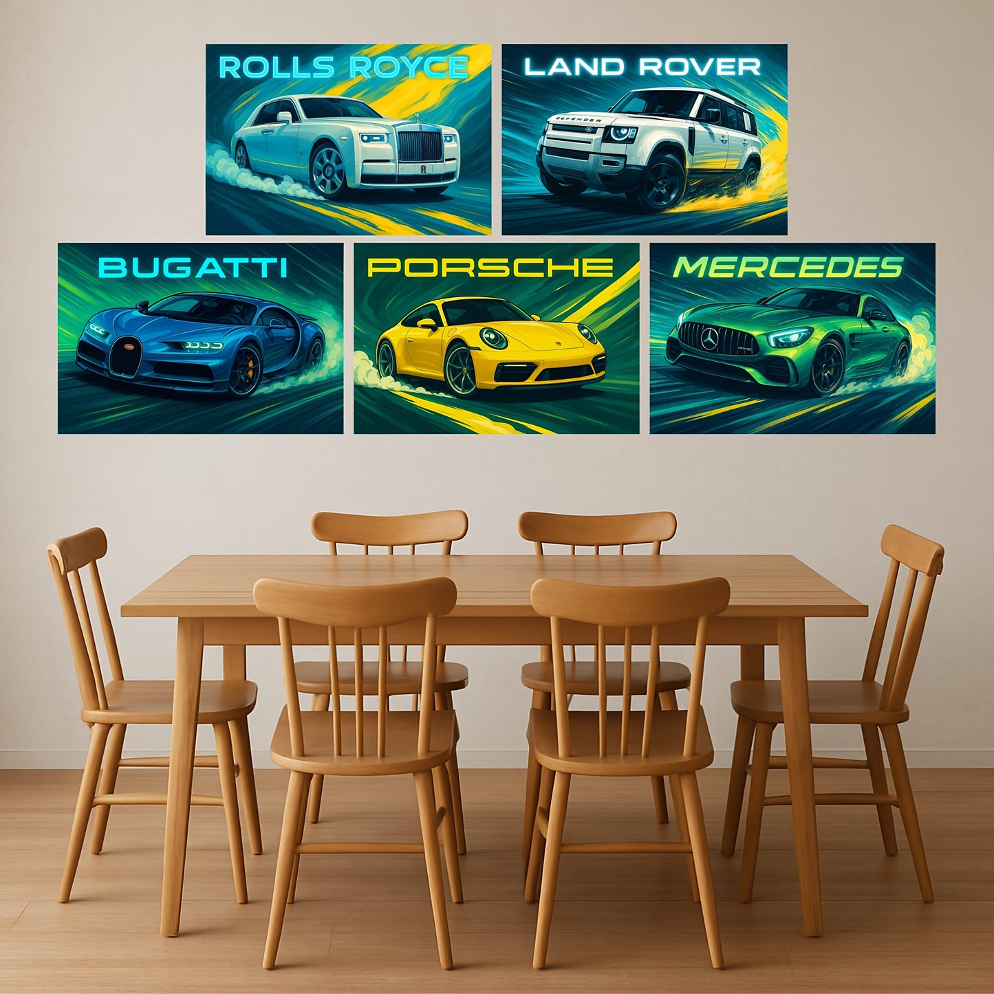 Premium Vibrant Supercars Wall Art Combo Poster Set | Pack of 5