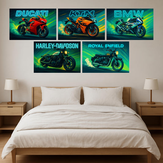 Premium Motorcycles Wall Art Combo Poster Set | Pack of 5