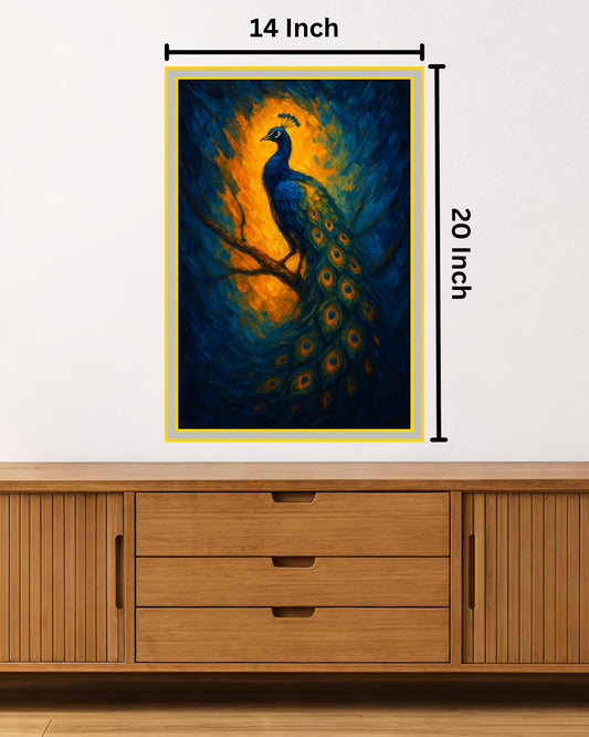 Vibrant Peacock Painting: Ideal for Gifting (Size 14X20 Inch)