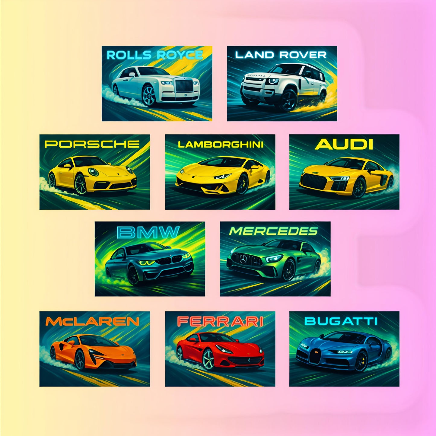 Premium combo pack of iconic supercars in vibrant and futuristic designs.