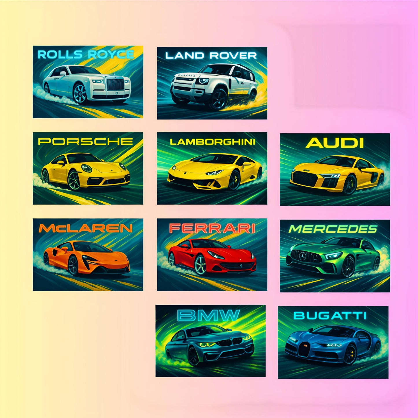 Premium combo pack of iconic supercars in vibrant and futuristic designs.