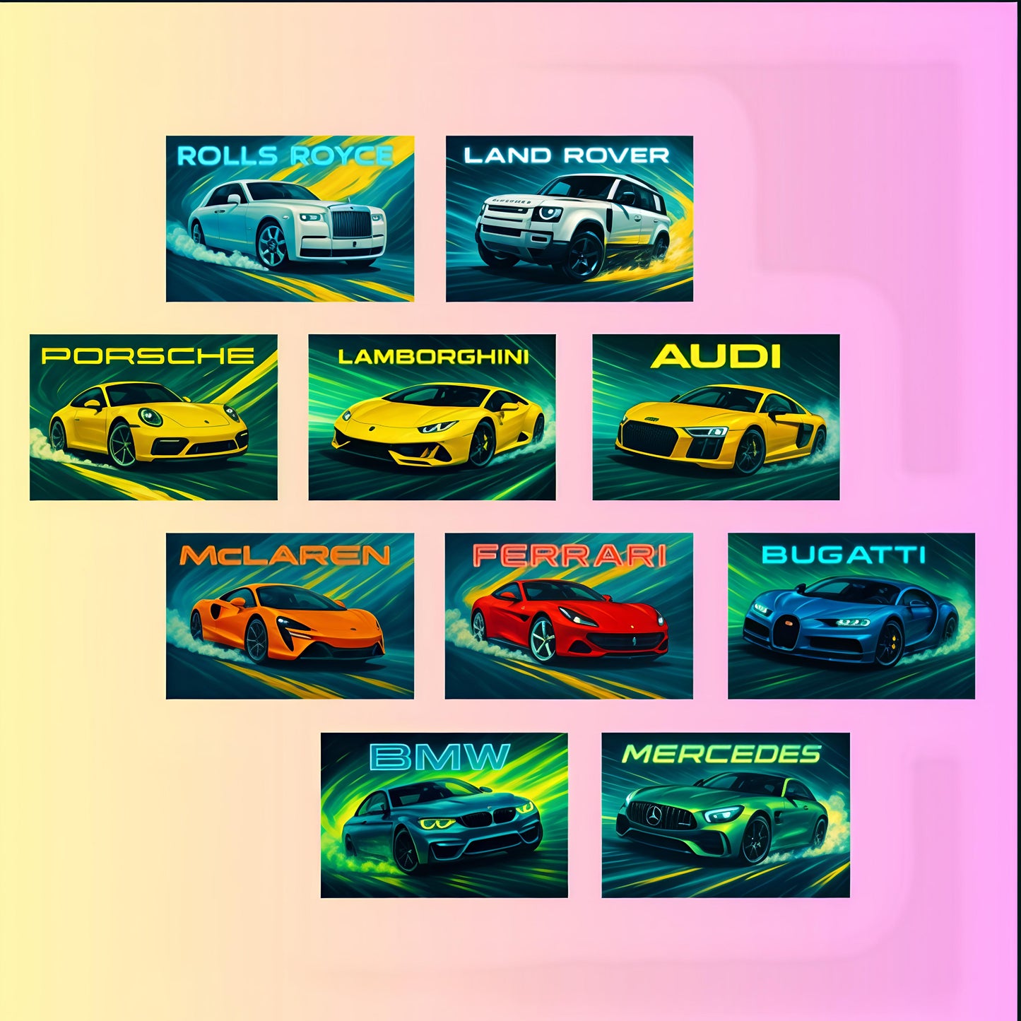 Premium combo pack of iconic supercars in vibrant and futuristic designs.
