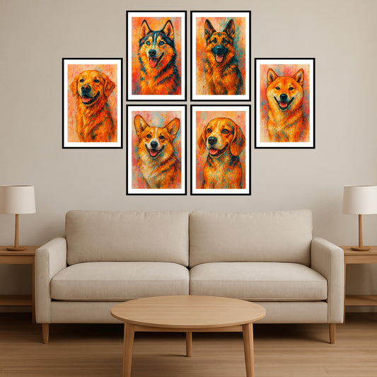 Premium Vibrant Dogs Breed Combo Poster Set | Pack of 6