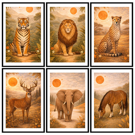 Premium Boho Wall Art Animals Combo Poster Set | Pack of 6