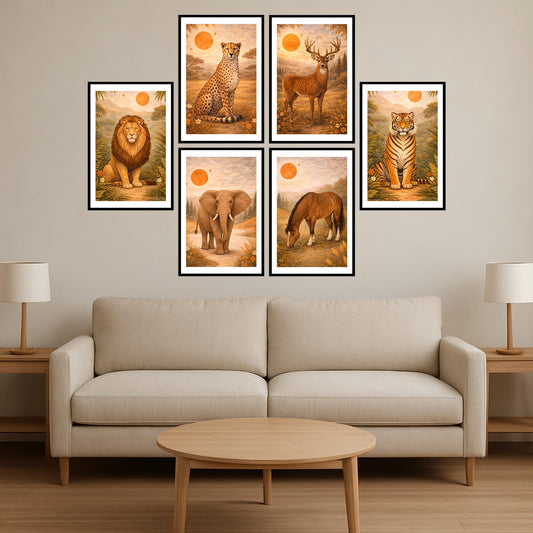 Premium Boho Wall Art Animals Combo Poster Set | Pack of 6