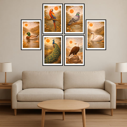 Premium Boho Wall Art Birds Combo Poster Set | Pack of 6