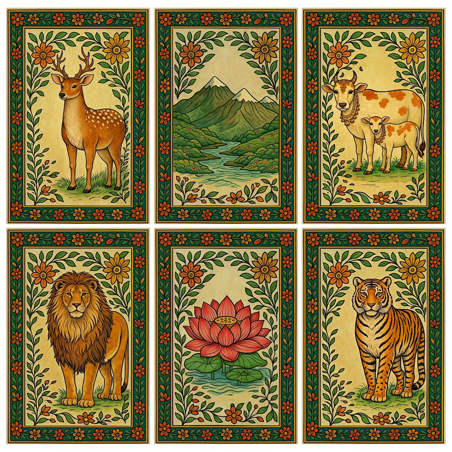 Premium Madhubani Paintings Wall Art Poster Combo Set | Pack of 6