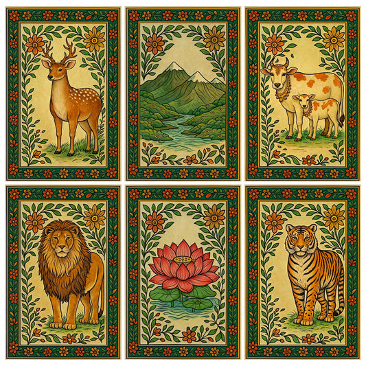 Premium Madhubani Paintings Wall Art Poster Combo Set | Pack of 6