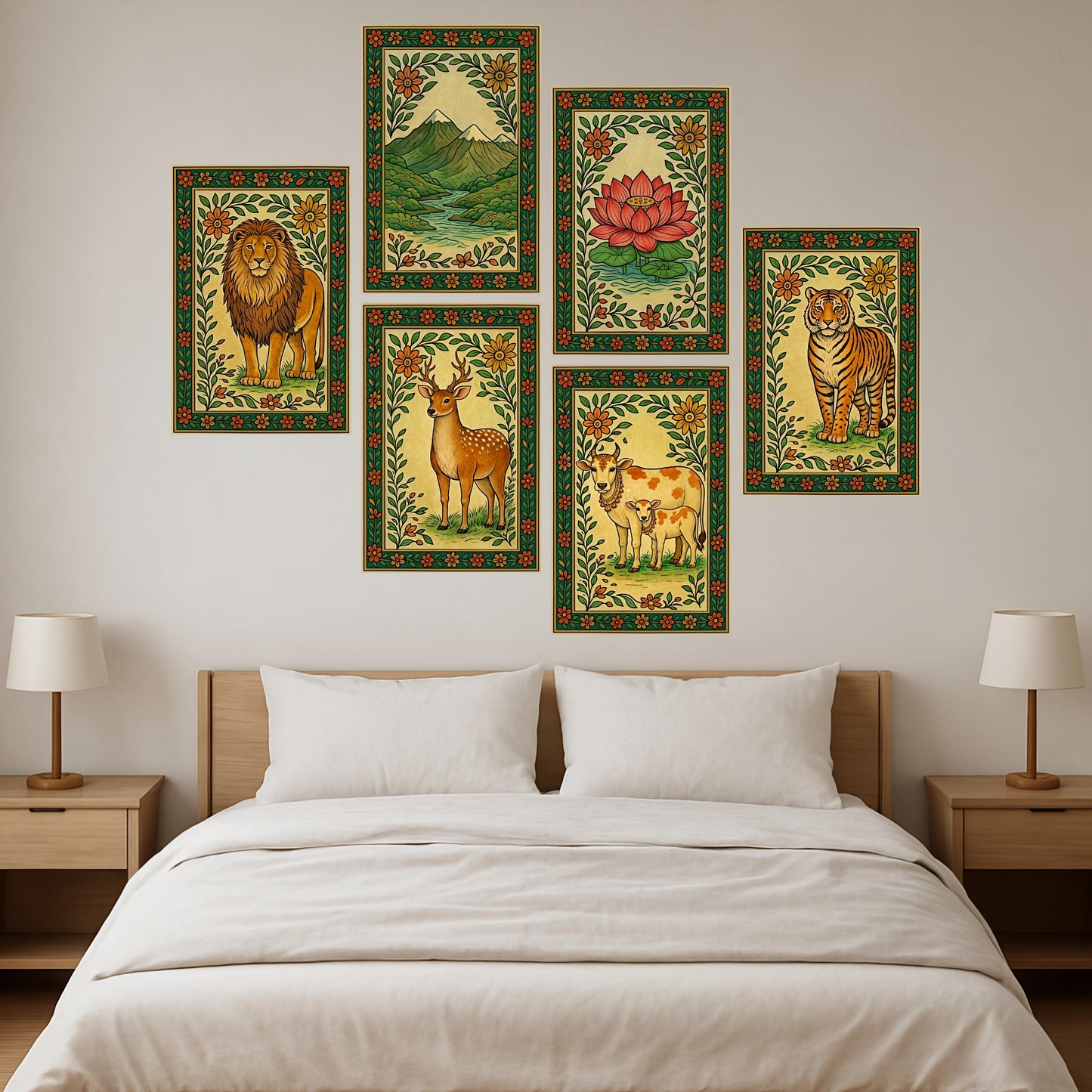 Premium Madhubani Paintings Wall Art Poster Combo Set | Pack of 6