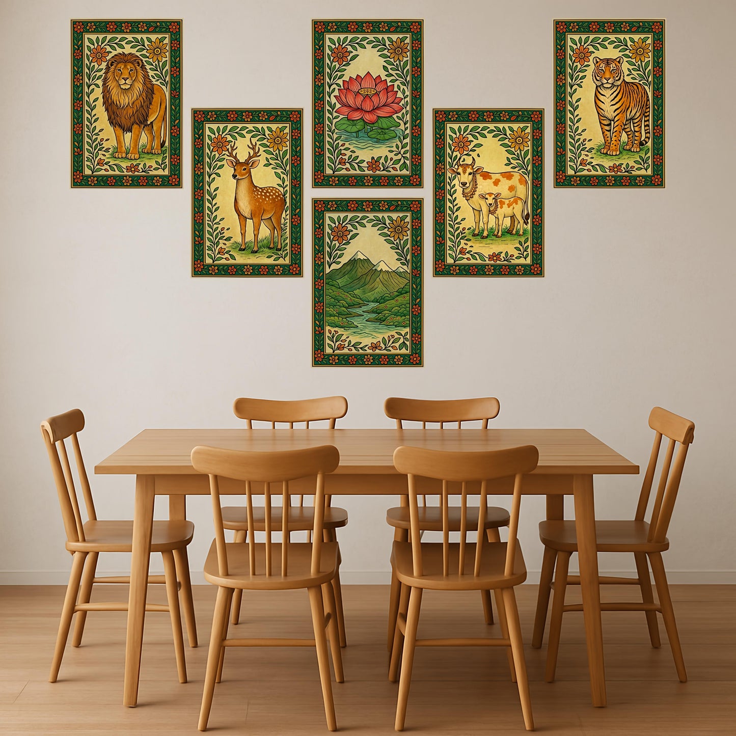 Premium Madhubani Paintings Wall Art Poster Combo Set | Pack of 6