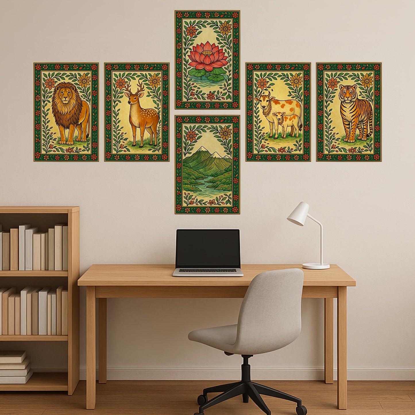 Premium Madhubani Paintings Wall Art Poster Combo Set | Pack of 6