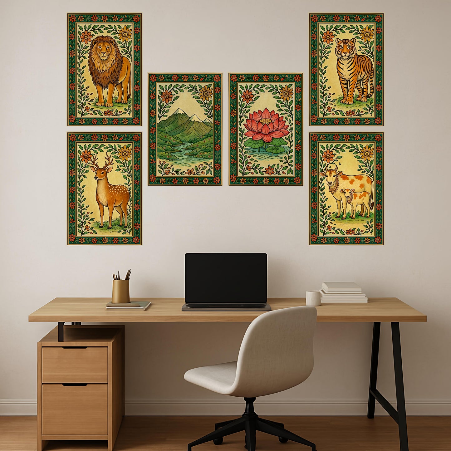 Premium Madhubani Paintings Wall Art Poster Combo Set | Pack of 6