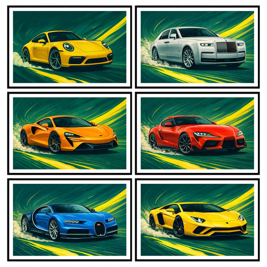 Premium Iconic Supercars Wall Art Combo Poster Set | Pack of 6
