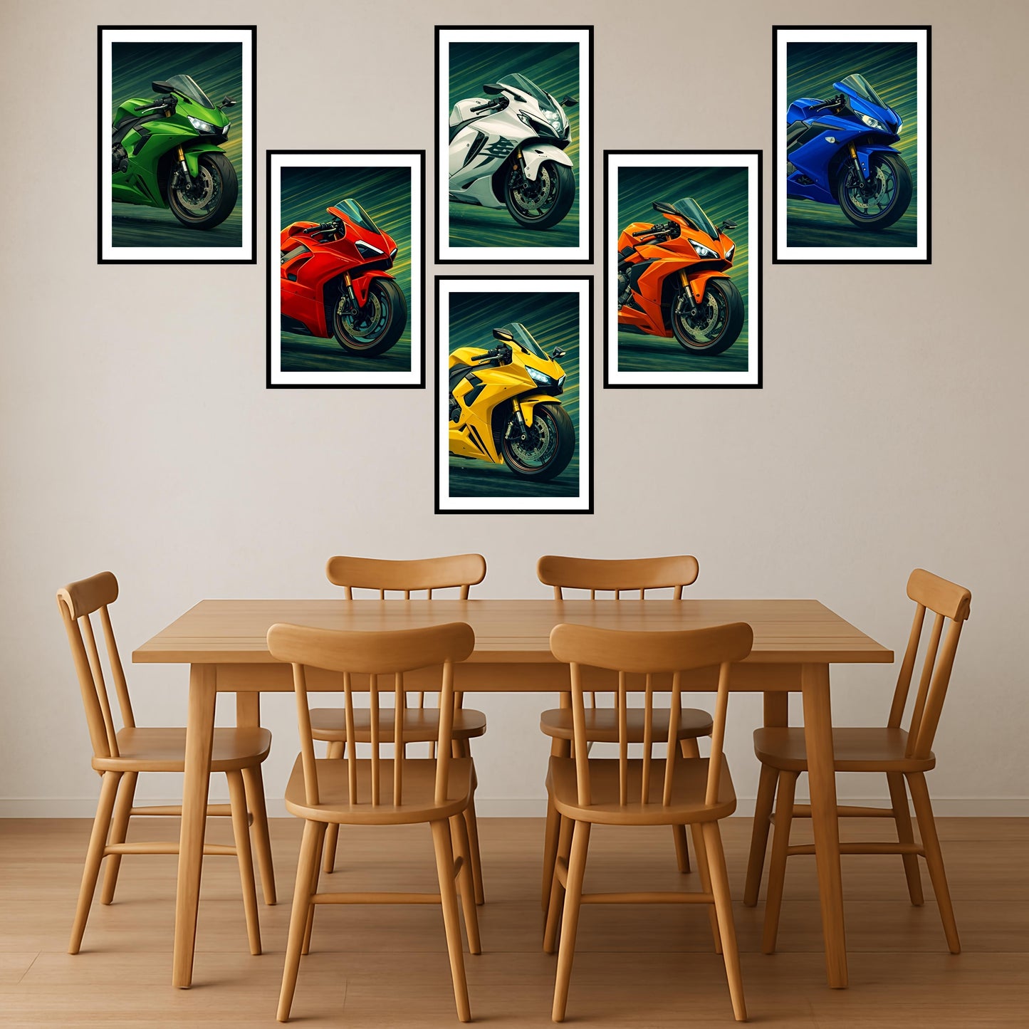 Premium Vibrant Superbikes Wall Art Combo Poster Set | Pack of 6