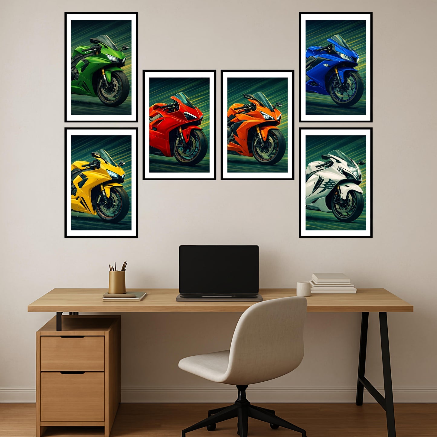 Premium Vibrant Superbikes Wall Art Combo Poster Set | Pack of 6
