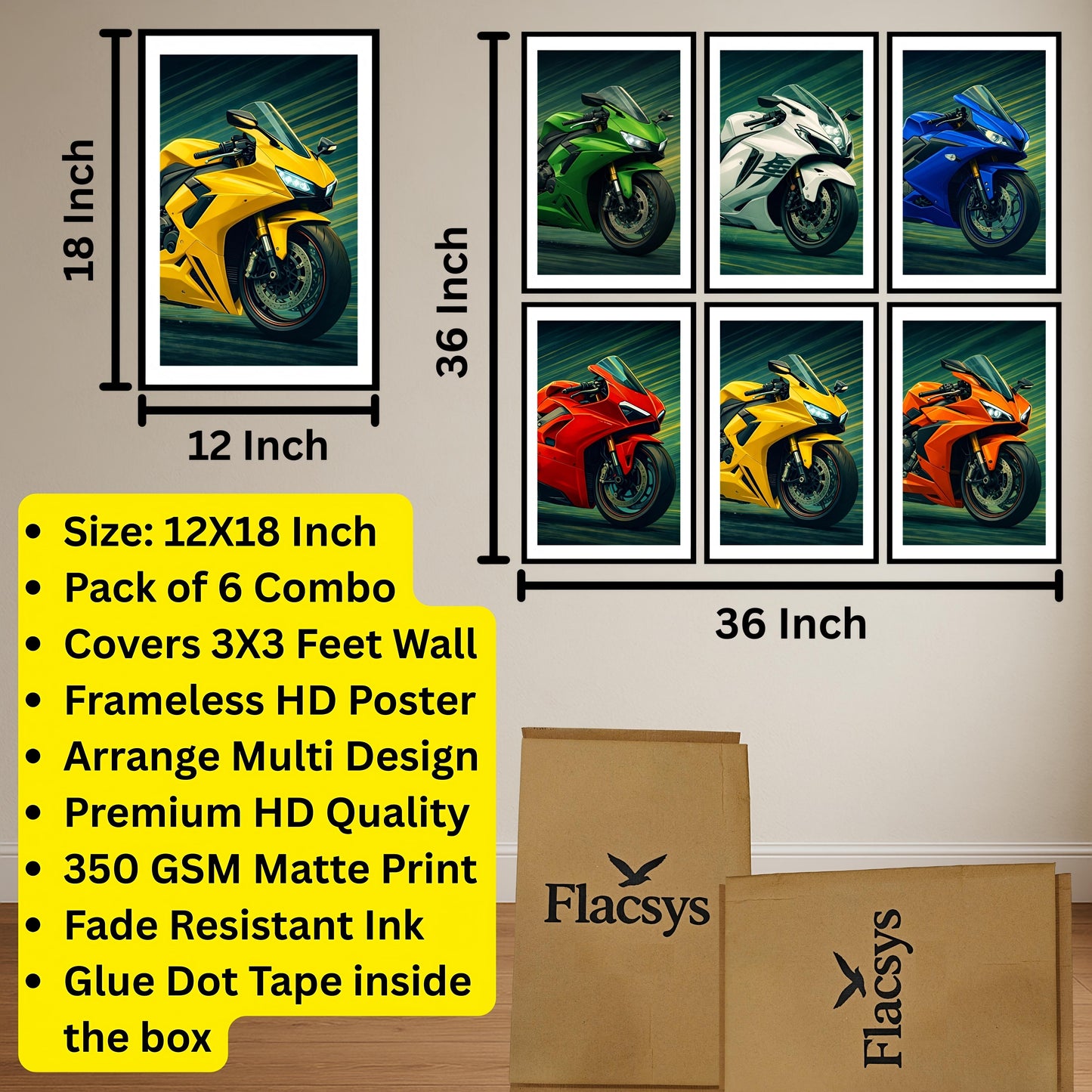 Premium Vibrant Superbikes Wall Art Combo Poster Set | Pack of 6