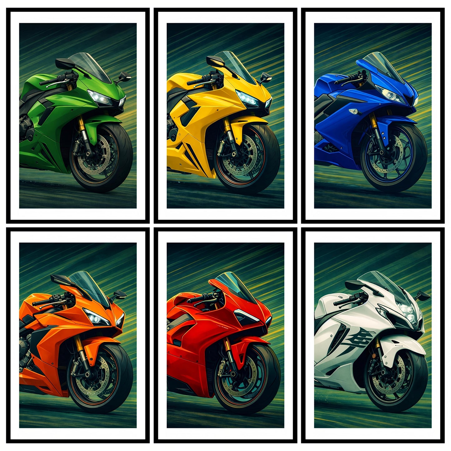 Premium Vibrant Superbikes Wall Art Combo Poster Set | Pack of 6