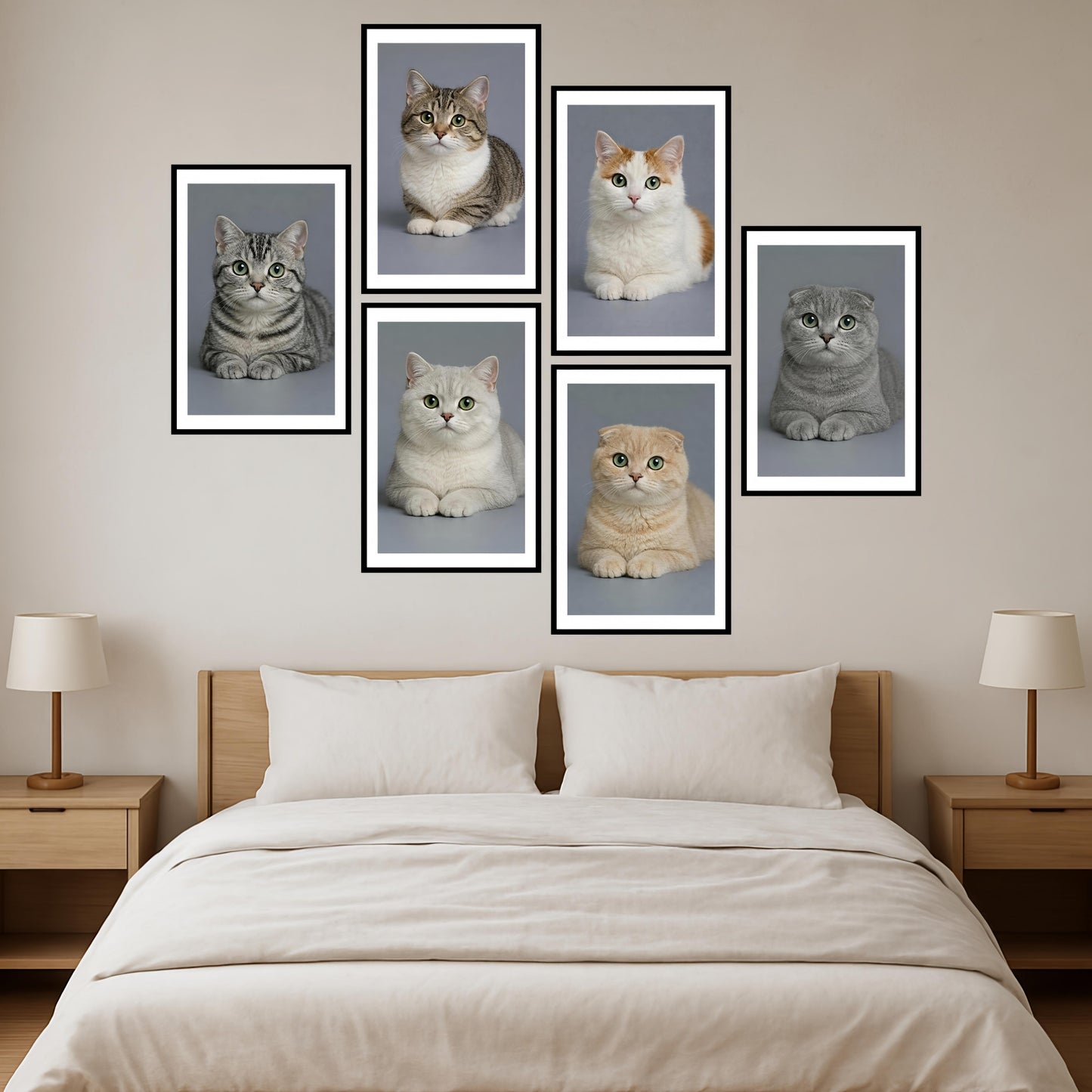 Premium Vibrant Cats Breed Wall Art Combo Poster Set | Pack of 6