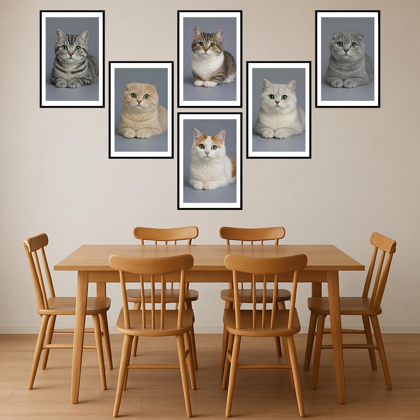 Premium Vibrant Cats Breed Wall Art Combo Poster Set | Pack of 6