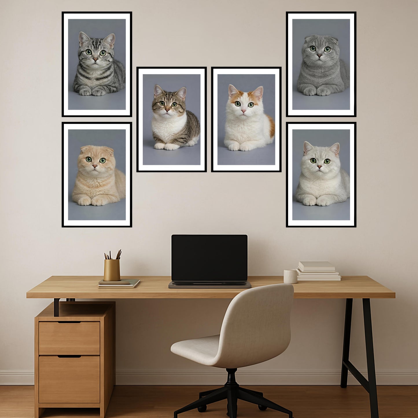 Premium Vibrant Cats Breed Wall Art Combo Poster Set | Pack of 6