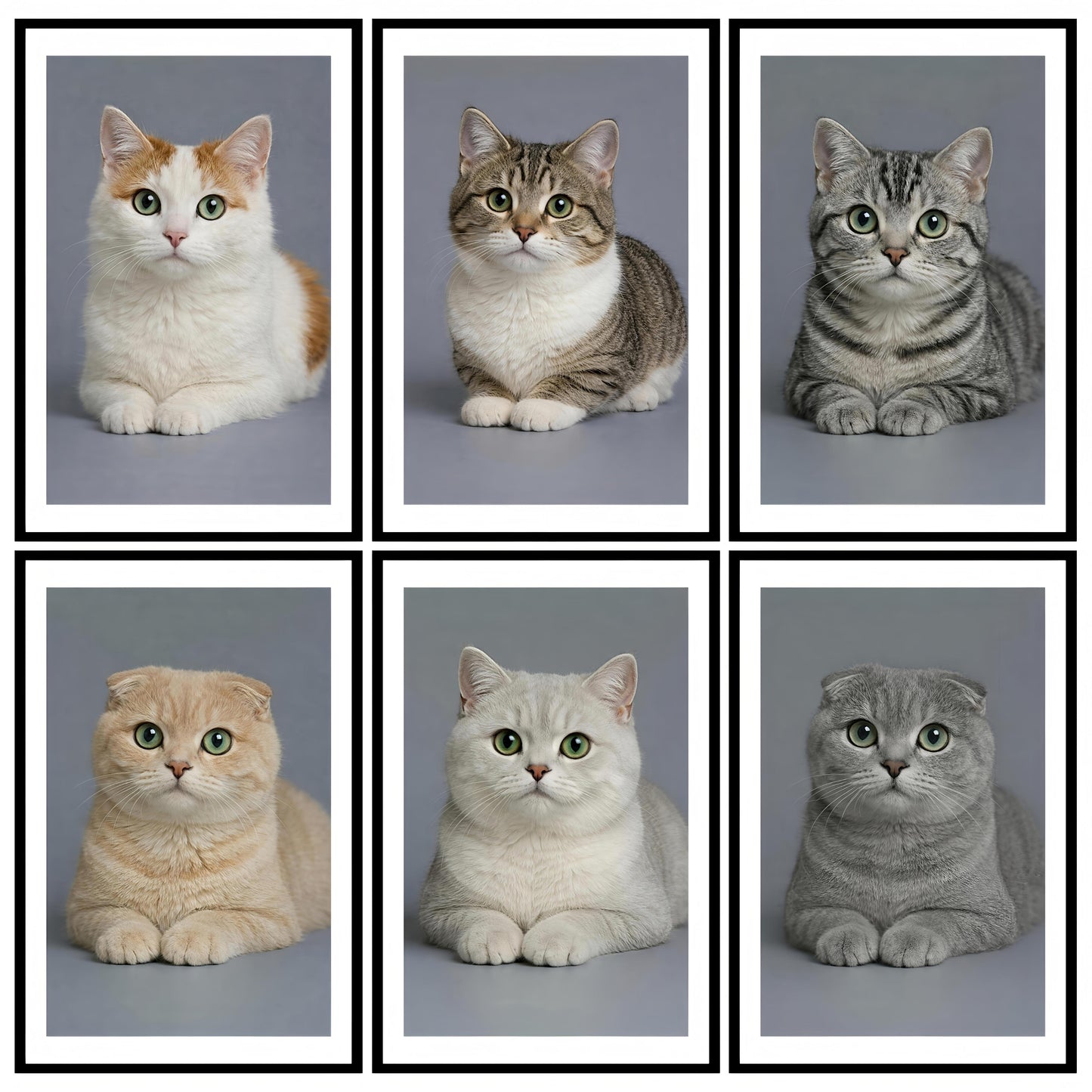 Premium Vibrant Cats Breed Wall Art Combo Poster Set | Pack of 6