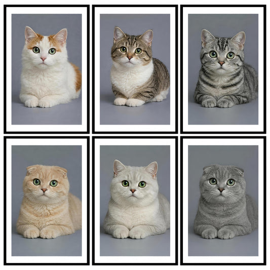 Premium Vibrant Cats Breed Wall Art Combo Poster Set | Pack of 6