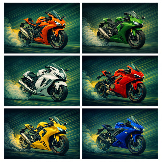 Premium Superbikes Wall Art Combo Poster Set | Pack of 6