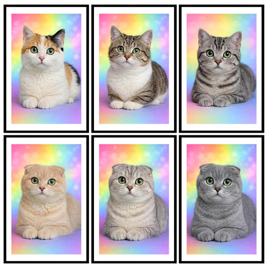 Premium Vibrant Cats Breed Wall Art Combo Poster Set | Pack of 6