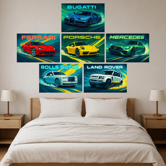 Premium Supercars Wall Art Combo Poster Set | Pack of 6