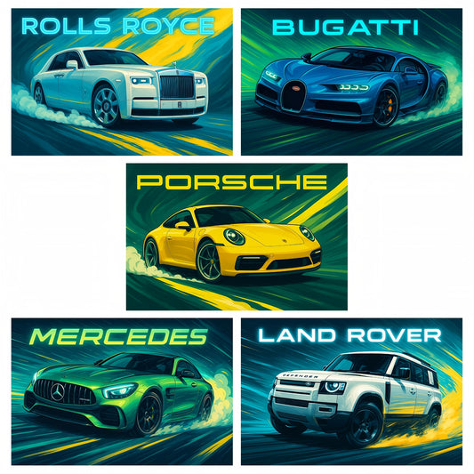 Premium Vibrant Supercars Wall Art Combo Poster Set | Pack of 5