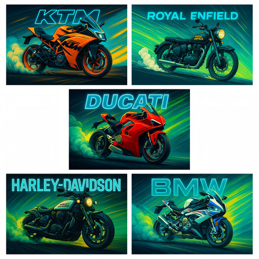 Premium Motorcycles Wall Art Combo Poster Set | Pack of 5