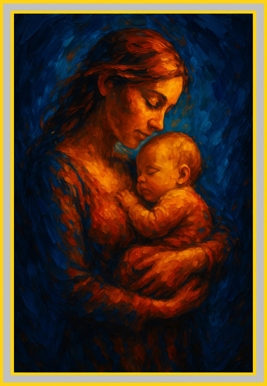 Vibrant Motherhood Painting: Ideal Gift for a Mother