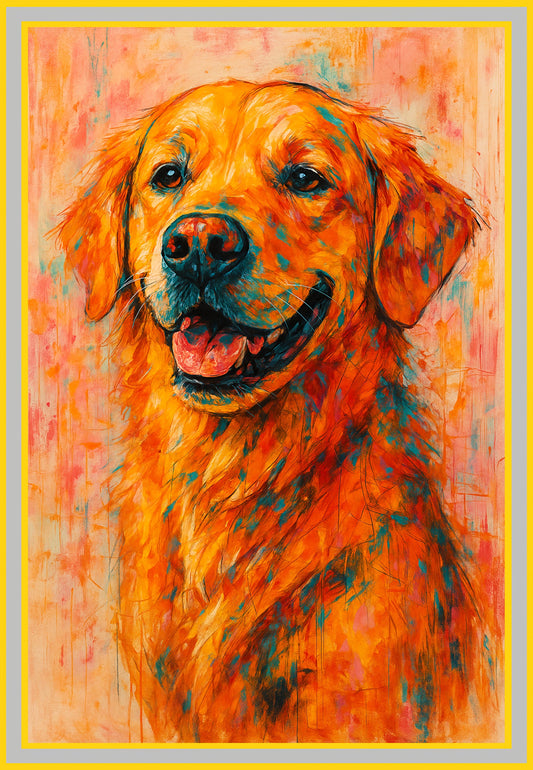 Vibrant Golden Retriever Painting: Ideal for Gifting (Size 14X20 Inch)