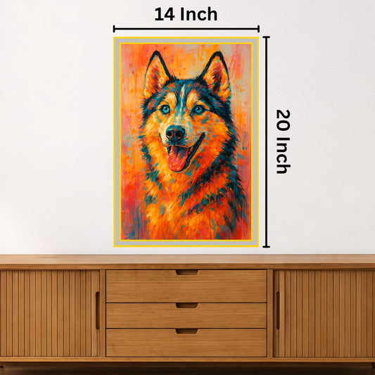 Vibrant Husky Dog Painting: Ideal for Gifting (Size 14X20 Inch)