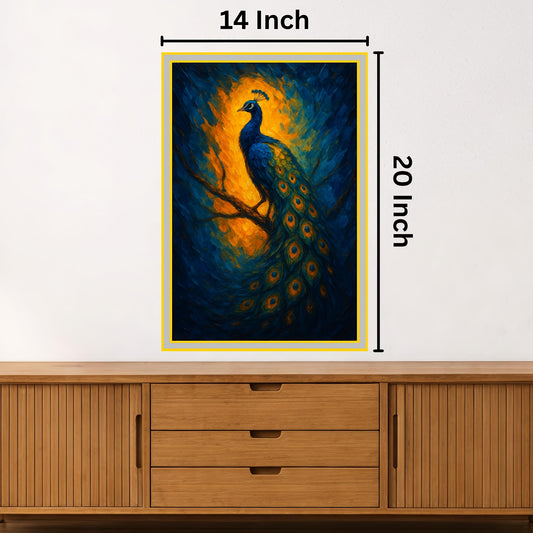 Vibrant Peacock Painting: Ideal for Gifting (Size 14X20 Inch)