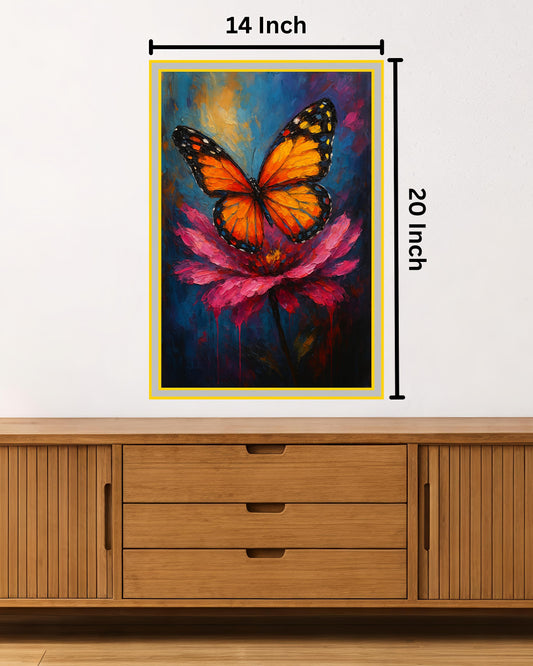Vibrant Butterfly Oil Painting: Ideal for Gifting (Size 14X20 Inch)
