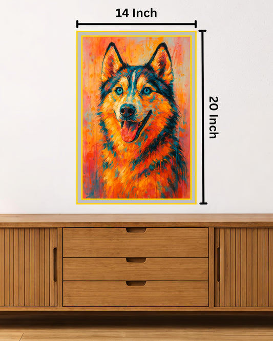 Vibrant Husky Dog Painting: Ideal for Gifting (Size 14X20 Inch)