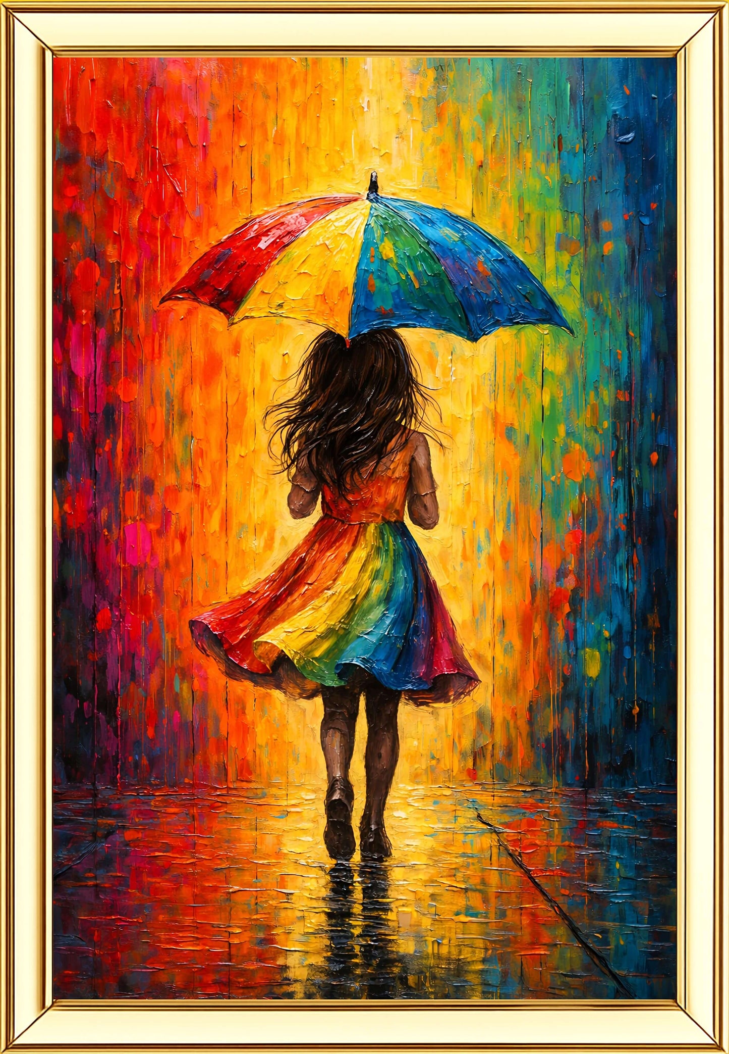 A Girl in the Rain Digital Painting | Ideal for Gifting | Size 14x20 Inch