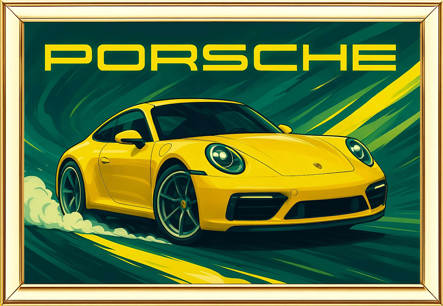 Porsche Digital Painting | Ideal for Gifting | Size 14x20 Inch