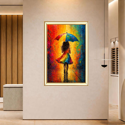 A Girl in the Rain Digital Painting | Ideal for Gifting | Size 14x20 Inch