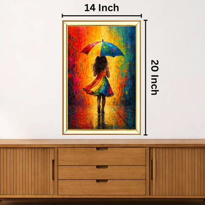 A Girl in the Rain Digital Painting | Ideal for Gifting | Size 14x20 Inch